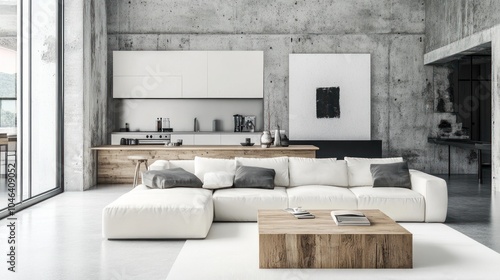 Modern Open-Plan Living Space with Concrete Walls