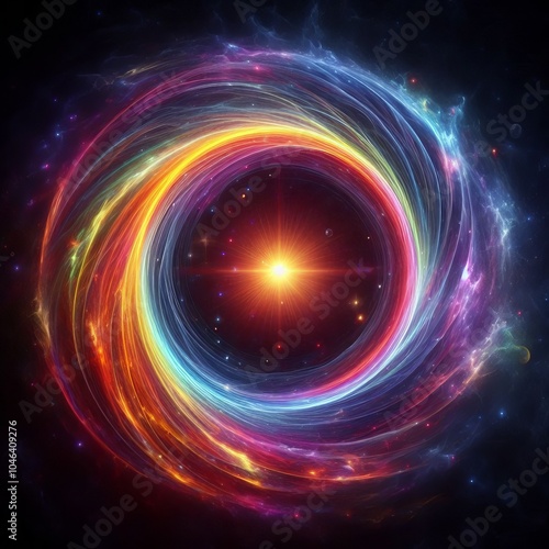 Fractal burst background featuring a vibrant swirl of colors with energy and motion, creating an abstract design that resembles a galaxy with glowing textures in rainbows color