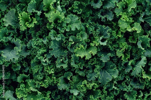 Birds eye view of fresh kale leaves with a close up texture
