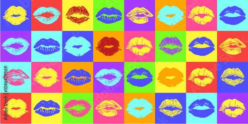 pop art lip print, Lips grunge lipstick kiss print or imprint, mouth stained mark, sensuality sexuality or romance element vector