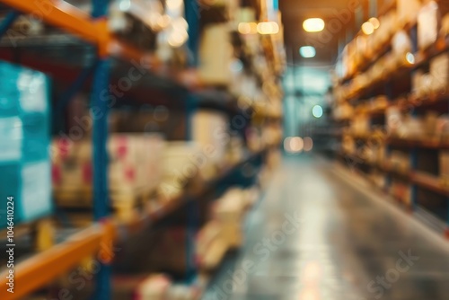 Wallpaper Mural Blur inventory in warehouse with shelves filled with boxes Lighting background Torontodigital.ca