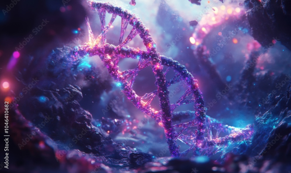 Glowing DNA Double Helix in Digital Art Glowing DNA Double Helix in Digital Art