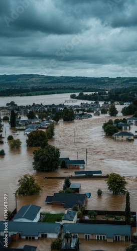 Catastrophic Flood Waters Engulf Residential Area Under Dark Skies