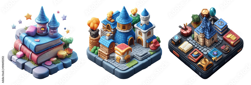 Fototapeta premium Colorful Fantasy Buildings on Transparent Background