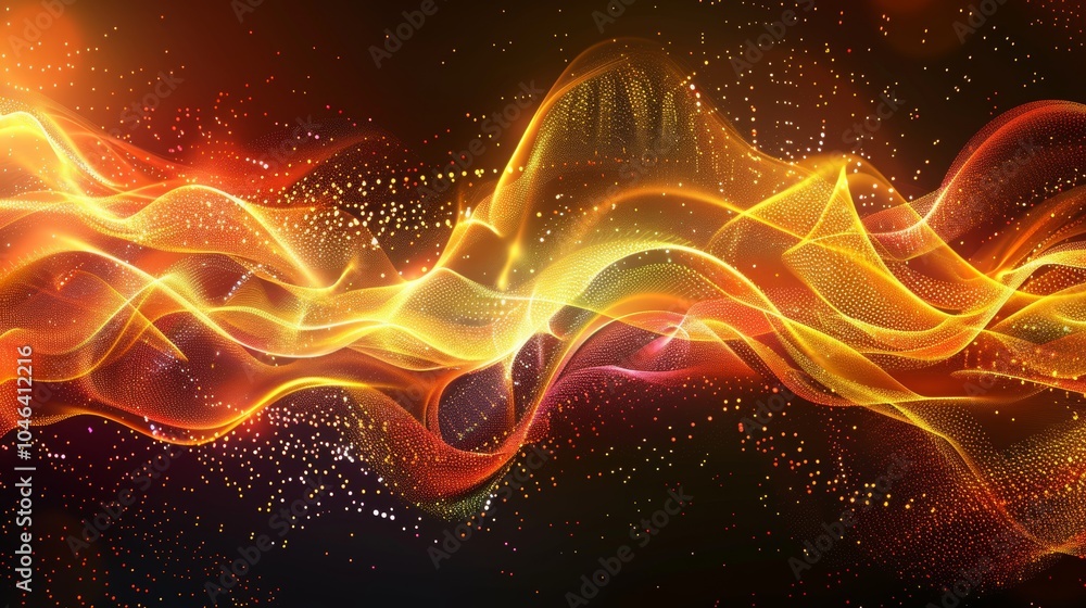 Obraz premium Dynamic abstract digital background with undulating waves and luminous particles for creative design