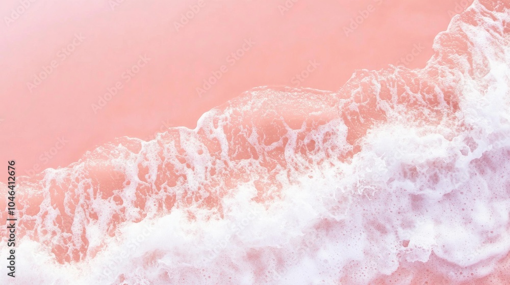 Fototapeta premium Photo of, Pink background with abstract waves and seafoam for design, banner template