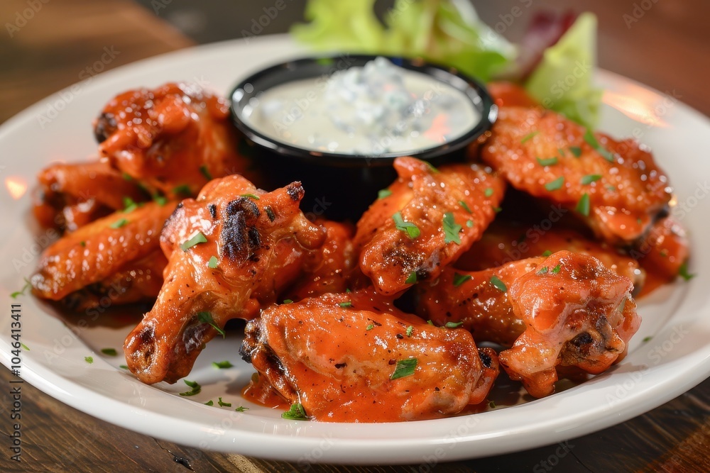 Chicken wings in Buffalo sauce with blue cheese dip Chicken wings in Buffalo sauce with blue cheese dip