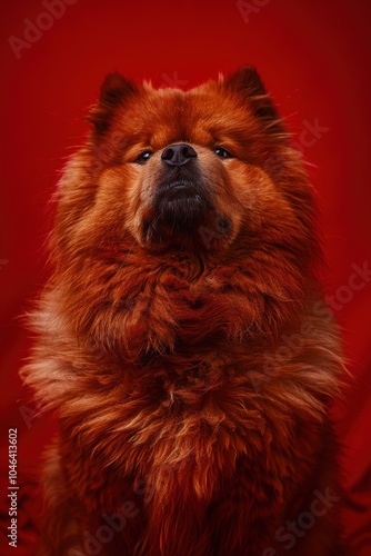 Chow Chow Portrait Against Deep Red Background for Print and Poster Design