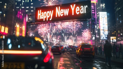 Wallpaper Mural A futuristic celebration with holographic signs saying "Happy New Year 2025" and fireworks overhead. Torontodigital.ca
