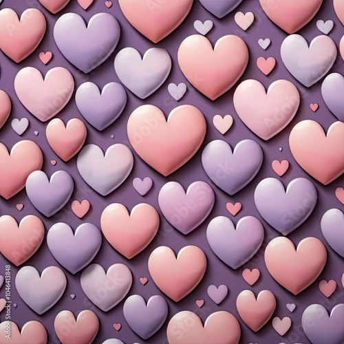 A pattern of pink and purple hearts on a purple background