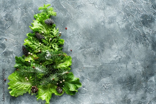 Christmas tree on slate background Festive food backdrop with space for text photo