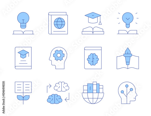 Knowledge icons. Line Duotone style, editable stroke. knowledge, book, ict, study, knowledge transfer, graduation, growth, global