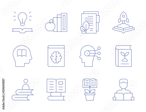 Knowledge icons. Thin Line style, editable stroke. idea, knowledge, learning, book, customer, apple, books, ecology, educative book