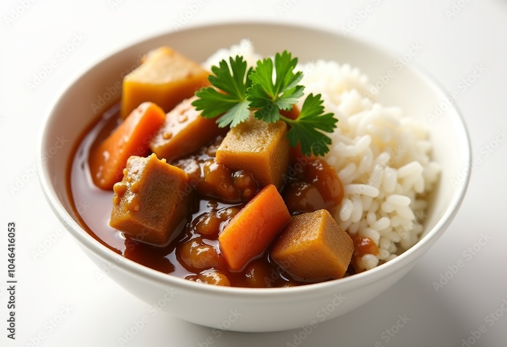 Deliciously Appetizing Japanese Curry Rice: A Close-Up Shot of Steamed Rice and Rich Curry Sauce with Tender Meat and Fresh Vegetables, Perfect for Food Photography Lovers Deliciously Appetizing Japanese Curry Rice: A Close-Up Shot of Steamed Rice and Rich Curry Sauce with Tender Meat and Fresh Vegetables, Perfect for Food Photography Lovers