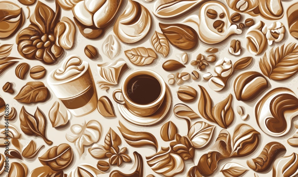 Obraz premium coffee art pattern for print, vector illustration style