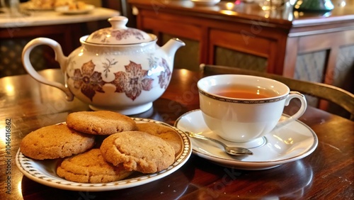 Enjoying homemade ginger cookies with a cup of elegant tea on a cozy afternoon