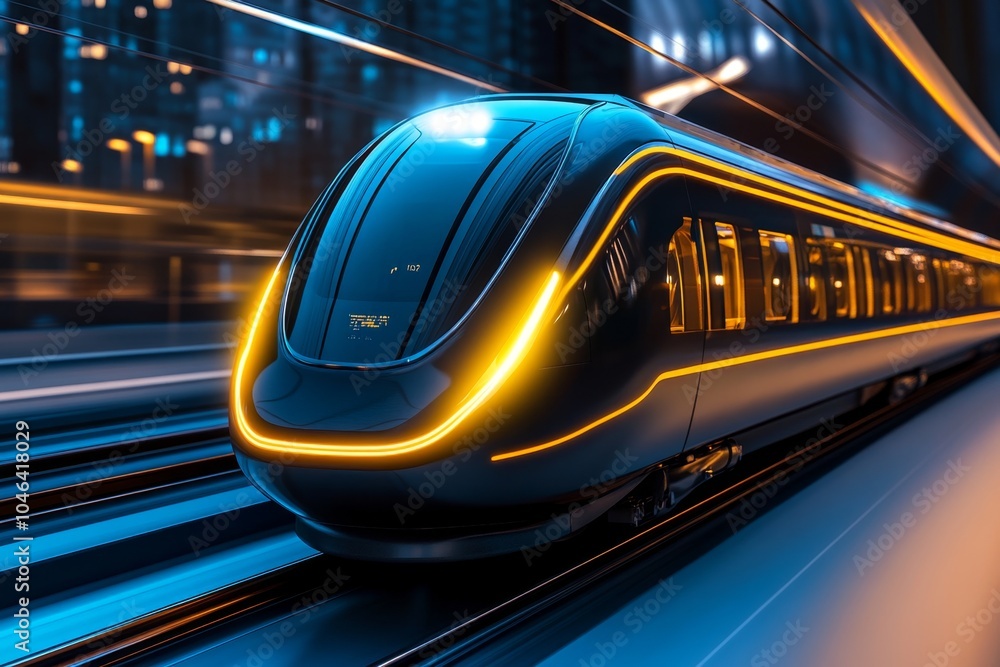 A sleek hyperloop pod zooming through a transparent tunnel, with futuristic architecture in the background, symbolizing ultra-modern public transit solutions A sleek hyperloop pod zooming through a transparent tunnel, with futuristic architecture in the background, symbolizing ultra-modern public transit solutions