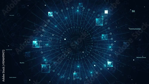 4k Animation network of digital connections and data processing over spinning globe. Global connections, digital world and digital interface concept digitally