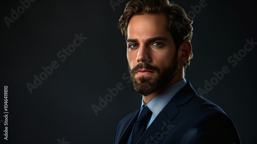 Portrait of a bearded, handsome man in a business suit