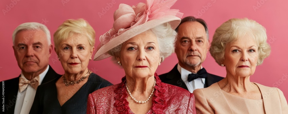 Fototapeta premium Elderly group attending a charity fundraiser, dressed in elegant attire