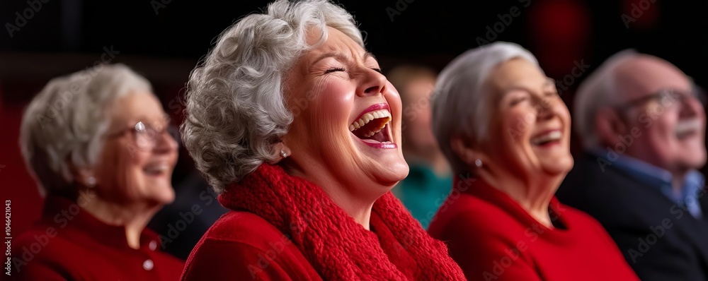 Elderly group attending a local comedy show, laughing heartily Elderly group attending a local comedy show, laughing heartily