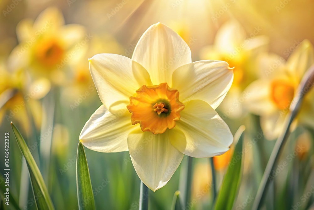Fototapeta premium A close-up of delicate petals unfolding on a daffodil in the gentle spring breeze, daffodils, springtime, breeze, spring