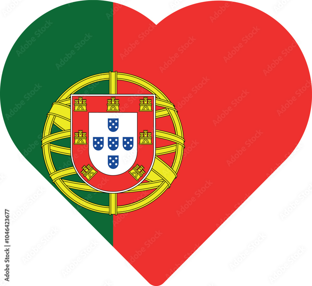 Obraz premium Heart shaped national flag of the European country of PORTUGAL