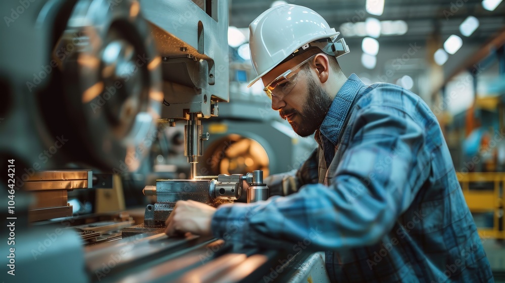 Dedicated Worker Operating CNC Machine in a State-of-the-Art Manufacturing Facility Dedicated Worker Operating CNC Machine in a State-of-the-Art Manufacturing Facility