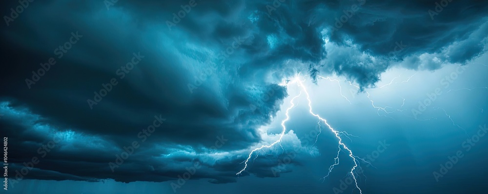 Dramatic thunderstorm with lightning striking through dark clouds. Dramatic thunderstorm with lightning striking through dark clouds.
