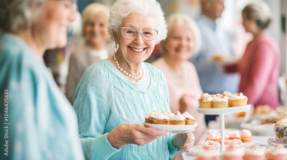Seniors attending a dessert tasting, sampling sweets with smiles Seniors attending a dessert tasting, sampling sweets with smiles