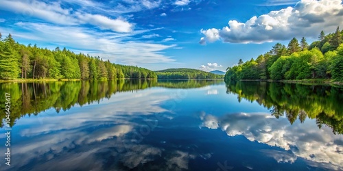 Wide aerial view of Sanborn Pond in Maine during the summer photo