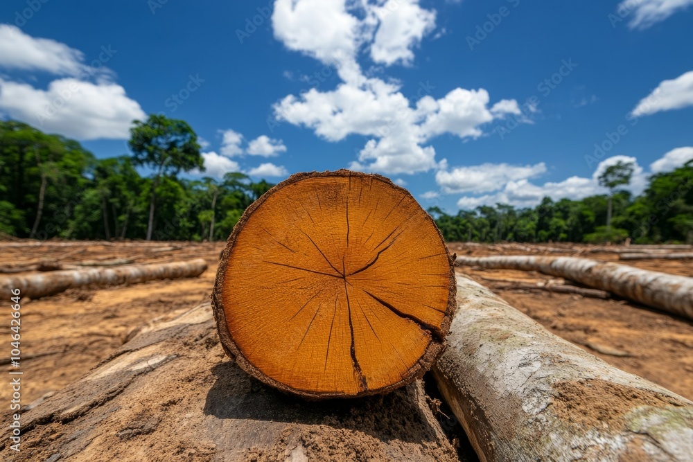 Minimalist depiction of deforestation, with only a few stumps and ...