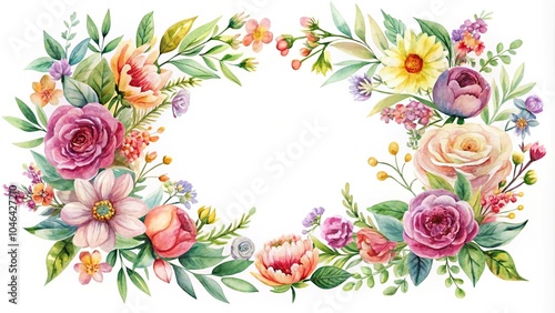 watercolor floral wreath border bouquet with depth of field