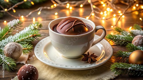 Wallpaper Mural Indulgent Brown Hot Chocolate Bomb in White Ceramic Mug with Saucer, Cozy Hot Cocoa Experience for Winter and Comfort Food Lovers Torontodigital.ca