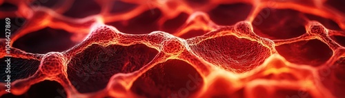 Artistic representation of folded proteins stabilizing muscle fibers, glowing molecular structures, Protein folding in muscles, Strength and tissue repair photo