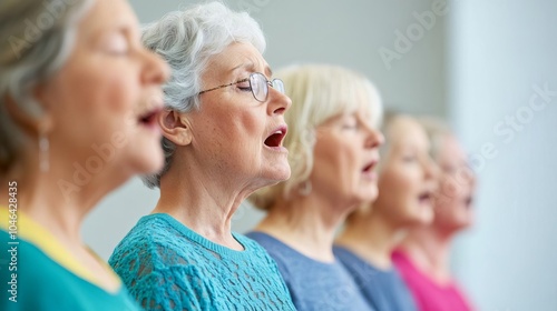 Seniors attending a singing workshop, harmonizing with a local choir