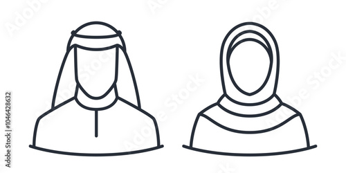 Muslim couple icon. Arabic Muslim man and woman thin line vector illustration.