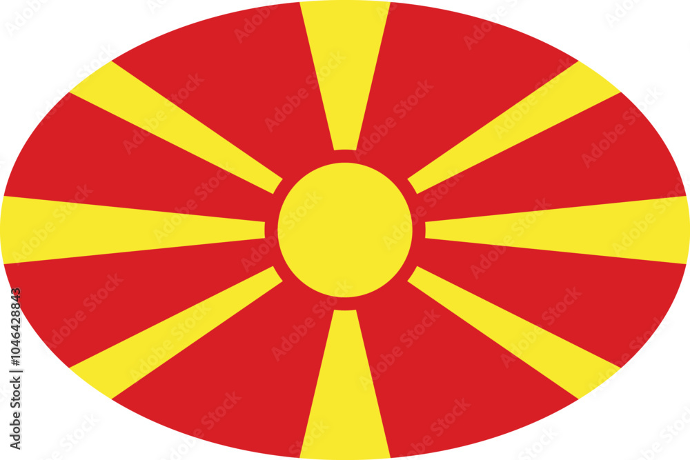 Oval shaped national flag of the European country of NORTH MACEDONIA Oval shaped national flag of the European country of NORTH MACEDONIA