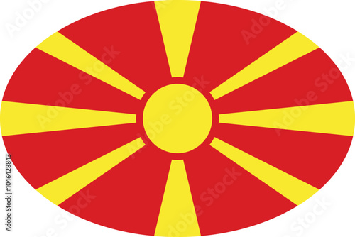 Oval shaped national flag of the European country of NORTH MACEDONIA