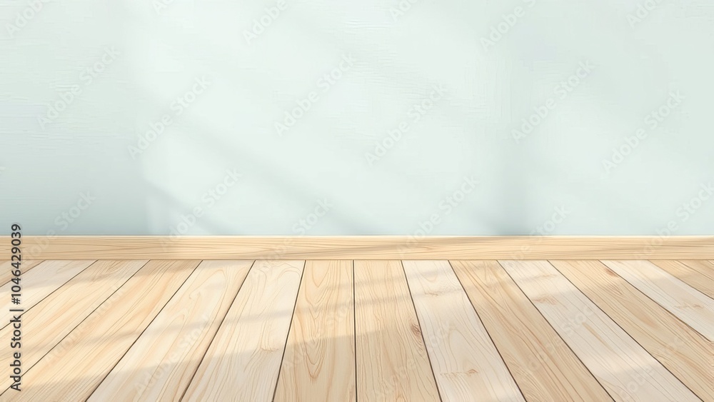 Empty room with wooden floor and light blue wall, minimalistic interior design Empty room with wooden floor and light blue wall, minimalistic interior design