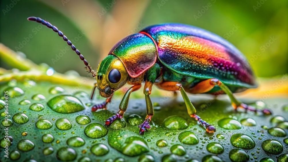 Intricate Beetle Anatomy on Vibrant Green Leaf Intricate Beetle Anatomy on Vibrant Green Leaf