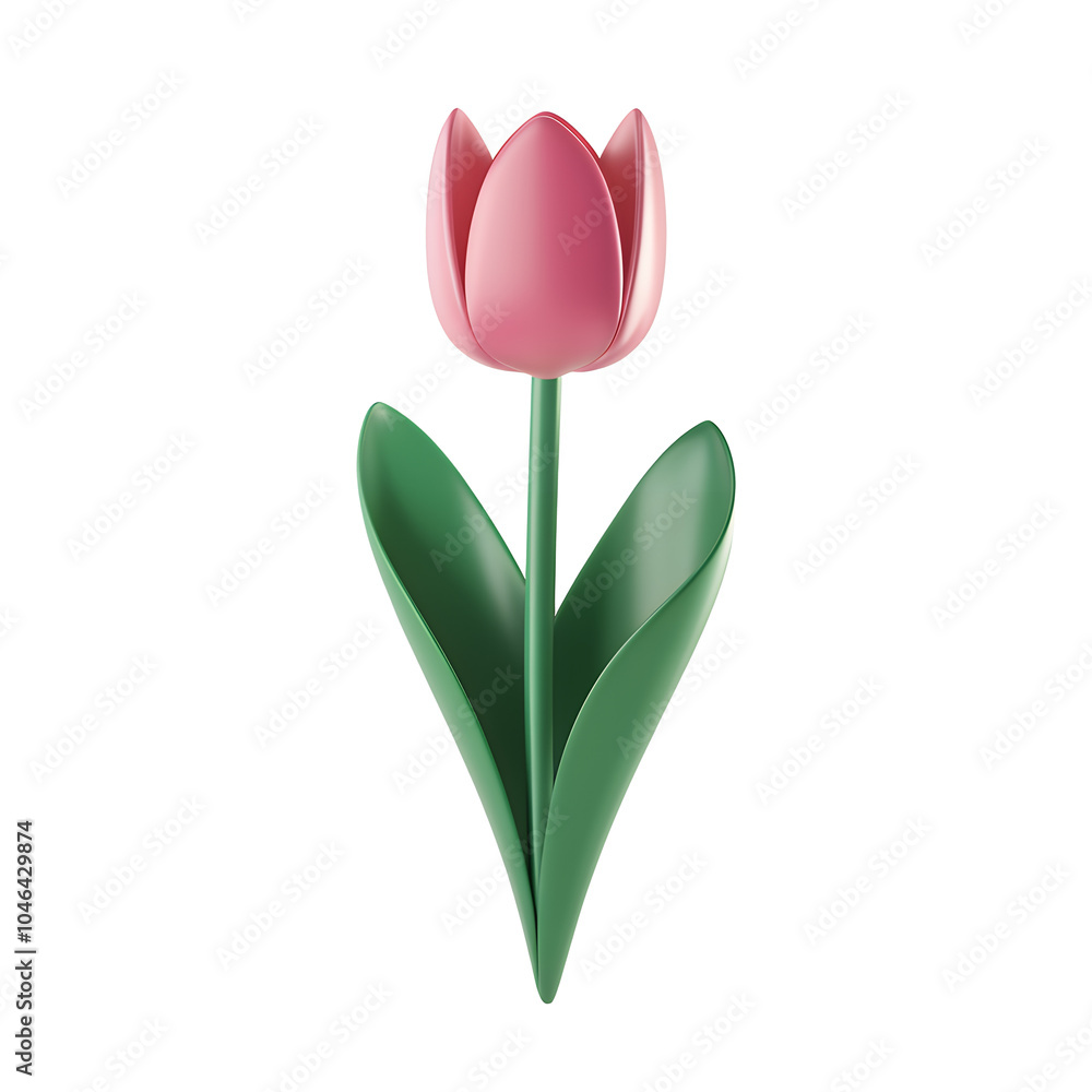 A single pink tulip with green leaves on a black background. A single pink tulip with green leaves on a black background.