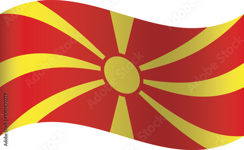 Waving shaped national flag of the European country of NORTH MACEDONIA