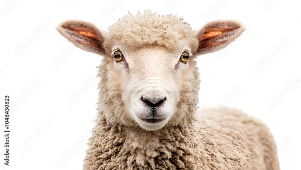 Obraz premium Fluffy White Sheep on White Background