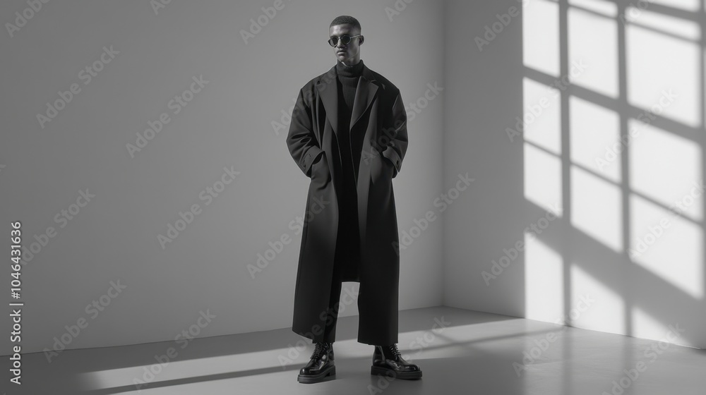 Obraz premium A minimalist fashion look of 2024 with monochromatic tones, oversized silhouettes, and clean lines for a contemporary vibe.