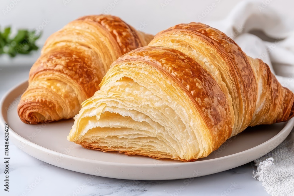 Deliciously buttery and crumbly round croissants showcasing rich texture and perfect flaky layers. Deliciously buttery and crumbly round croissants showcasing rich texture and perfect flaky layers.
