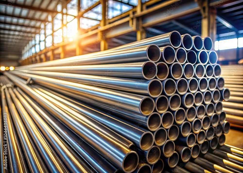 Minimalist Steel Pipes in Factory Warehouse | Industrial Background for Metal Product Presentation | Modern Design | Industrial Photography | Minimalism | Steel Products Minimalist Steel Pipes in Factory Warehouse | Industrial Background for Metal Product Presentation | Modern Design | Industrial Photography | Minimalism | Steel Products