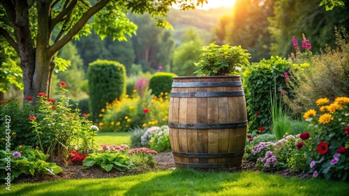 Wallpaper Mural summer garden scene with barrel and flower Torontodigital.ca