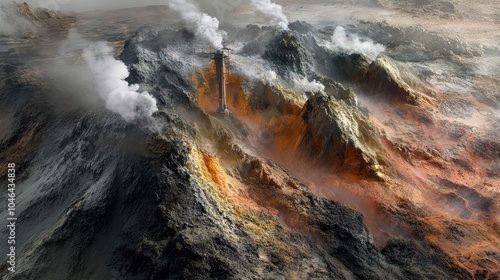 Geothermal Drill in a Volcanic Landscape