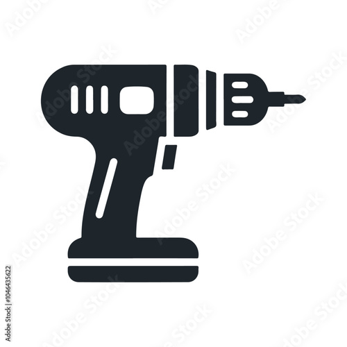 Black silhouette cordless drill driver vector icon design isolated on white